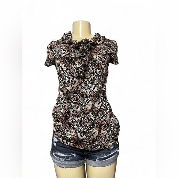 East 5th Tops - East 5th Floral Ruffle Blouse - Black and Brown